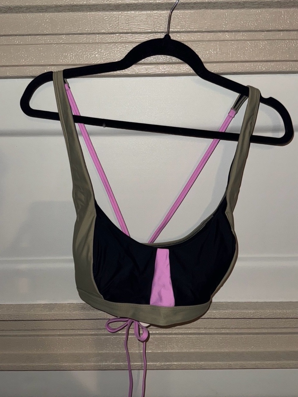 Prana Olive, Black & Pink Strappy Swim Top
